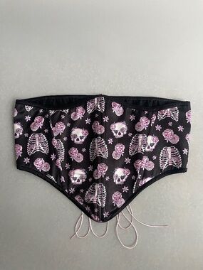 Handmade Skull Rose Underbust Corset Gothic Lace Up Boned Black Pink L/XL